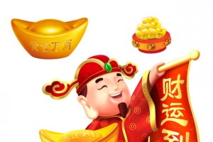 手绘卡通新年红色财神