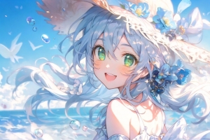 女孩 微笑 帽子 大海 夏天 动漫 4k壁纸 3840x2160