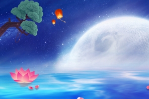 中秋电商狂欢月亮孔明灯蓝色banner
