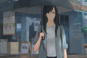 女孩 伞 雨 衬衫 动漫 4k壁纸 3840x2160