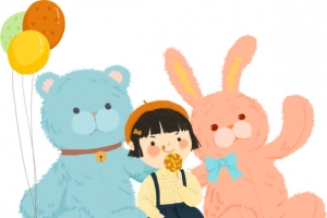 卡通玩偶跟小女孩
