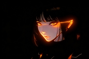 橙色眼睛高冷少女光影4K动漫美女高清壁纸3840x2160免费下载