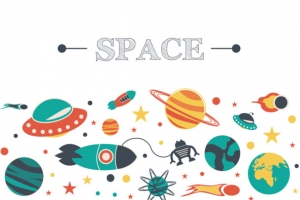 手绘卡通漫画火箭星球