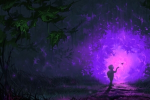 3840x2160 儿童 蝴蝶 门户 森林 奇妙 艺术壁纸 背景