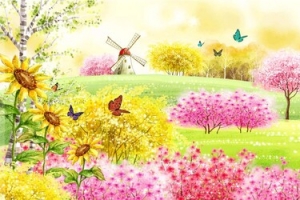 春天风景水彩画