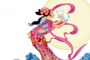 中秋免抠古典美女月亮玉兔