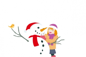 卡通女孩堆雪人