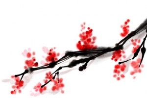 梅花元旦新年快乐祝福墙高清PNG透明植物装饰素材免费下载