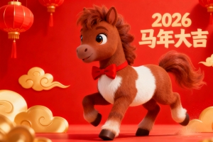 2026马年大吉 红色背景 金色的祥云和灯笼 4K壁纸素材图片