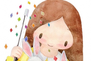 手绘卡通女孩中秋快乐元素