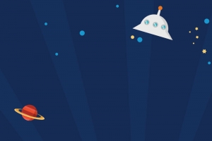 蓝色扁平星空宇宙飞船发射主图