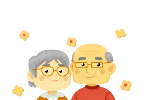 手绘老伯老太温馨合影插画