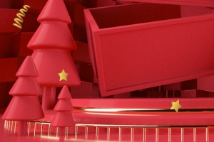 圣诞节红色简约C4D风banner