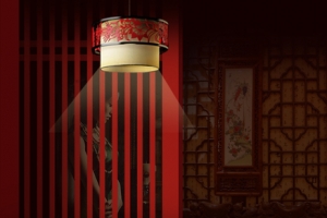 中国风绘画文艺庭院红色背景