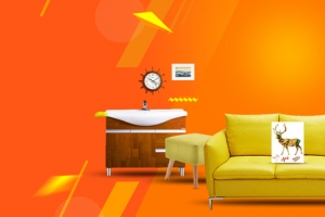 家装节装修沙发几何渐变橙色banner