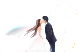 卡通浪漫婚礼情侣插画免抠