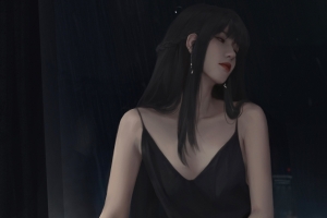 长发少女黑色吊带裙 好看的4k动漫美女壁纸3840x2160