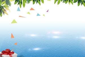 夏天绿叶浅蓝色背景