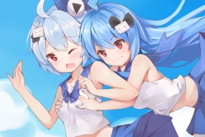 大海 蓝色天空 2233娘3440x1440动漫壁纸