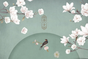 浅绿色浪漫白玉兰山水背景