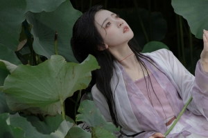 荷叶 荷花 古风唯美美女3440x1440带鱼屏壁纸