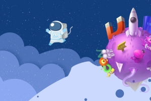 蓝色卡通星球电商科技促销banner