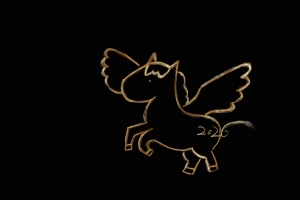 2026新年 金马 翅膀 暗黑色背景 8k壁纸 8000x4500