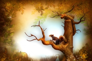 唯美松鼠爬树高清PNG透明背景元素H5设计素材免费下载