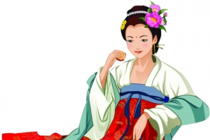 中秋节手绘绿衣红裙