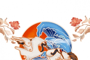 国潮元素仙鹤花浪花