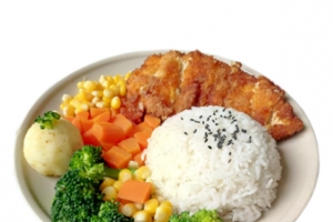 咖喱鸡排饭荤素搭配