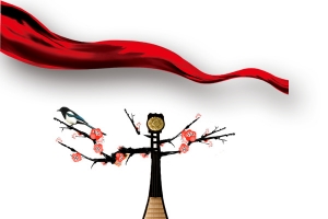 中国风元素琴梅花红丝带