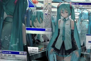 初音未来 站立 动漫女孩长发 3440x1440带鱼屏壁纸