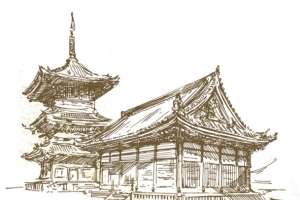 手绘古代建筑矢量素材