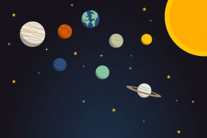 矢量卡通手绘太空火箭背景