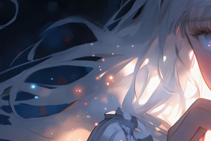 女孩爱心手势许愿3840x1080动漫双屏壁纸