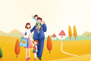 国庆出游亲子卡通扁平黄色banner