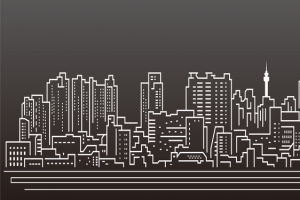 手绘城市建筑剪影banner
