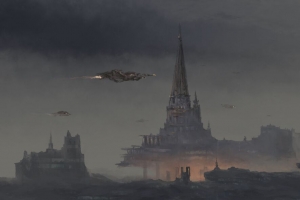 宇宙飞船 塔 城堡 幻想 艺术 4k壁纸 3840x2160
