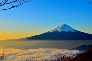 海的云 日出 富士山4k风景图片