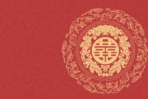红色婚礼简约几何金色banner背景
