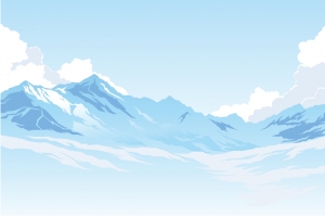 手绘蓝天白云雪山背景