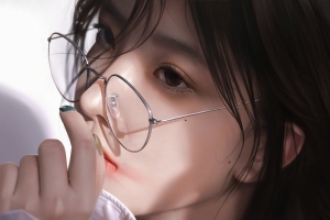 带眼镜的女生3000x2000超高清壁纸