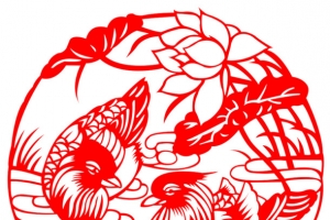 中国风鸳鸯剪纸艺术