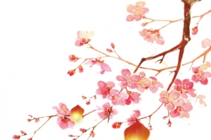 中国风桃花孔明灯