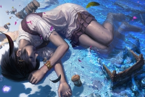 奇幻 海水 海滩 女子 侧卧 唯美意境高清壁纸