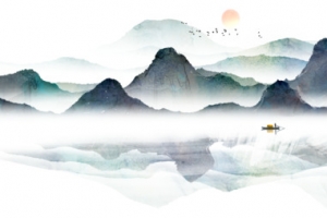 手绘古风山水装饰元素图