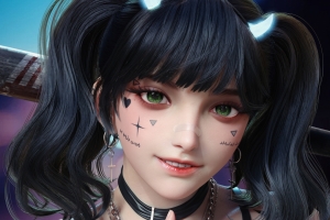 可爱女孩马尾辫 绿色眼睛 3d 平板电脑iPad高清壁纸