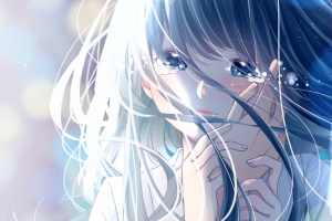 长发动漫女生 眼泪 手 3440x1440动漫壁纸