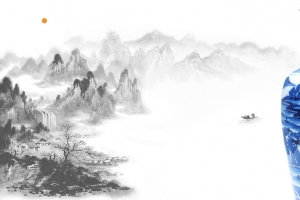 简约青花瓷水墨背景素材